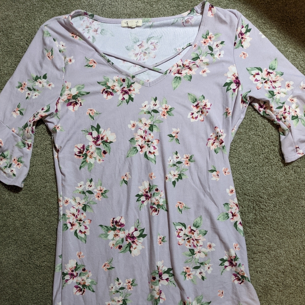 Ultra Flirt Lavender XL Floral 3/4 Sleeve Soft Top